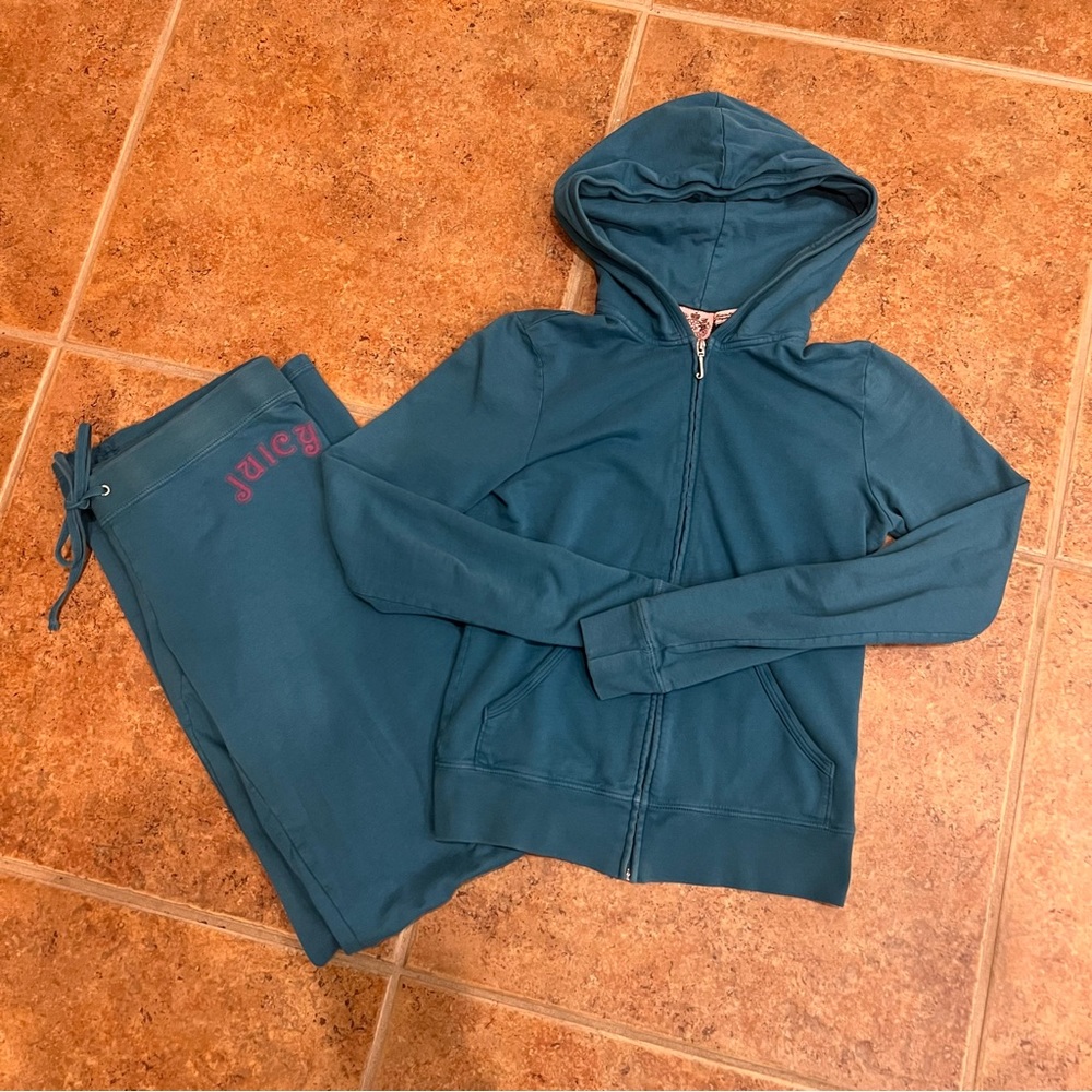 RARE Vintage Y2K Juicy Couture Sweat Suit Set in TEAL size SMALL